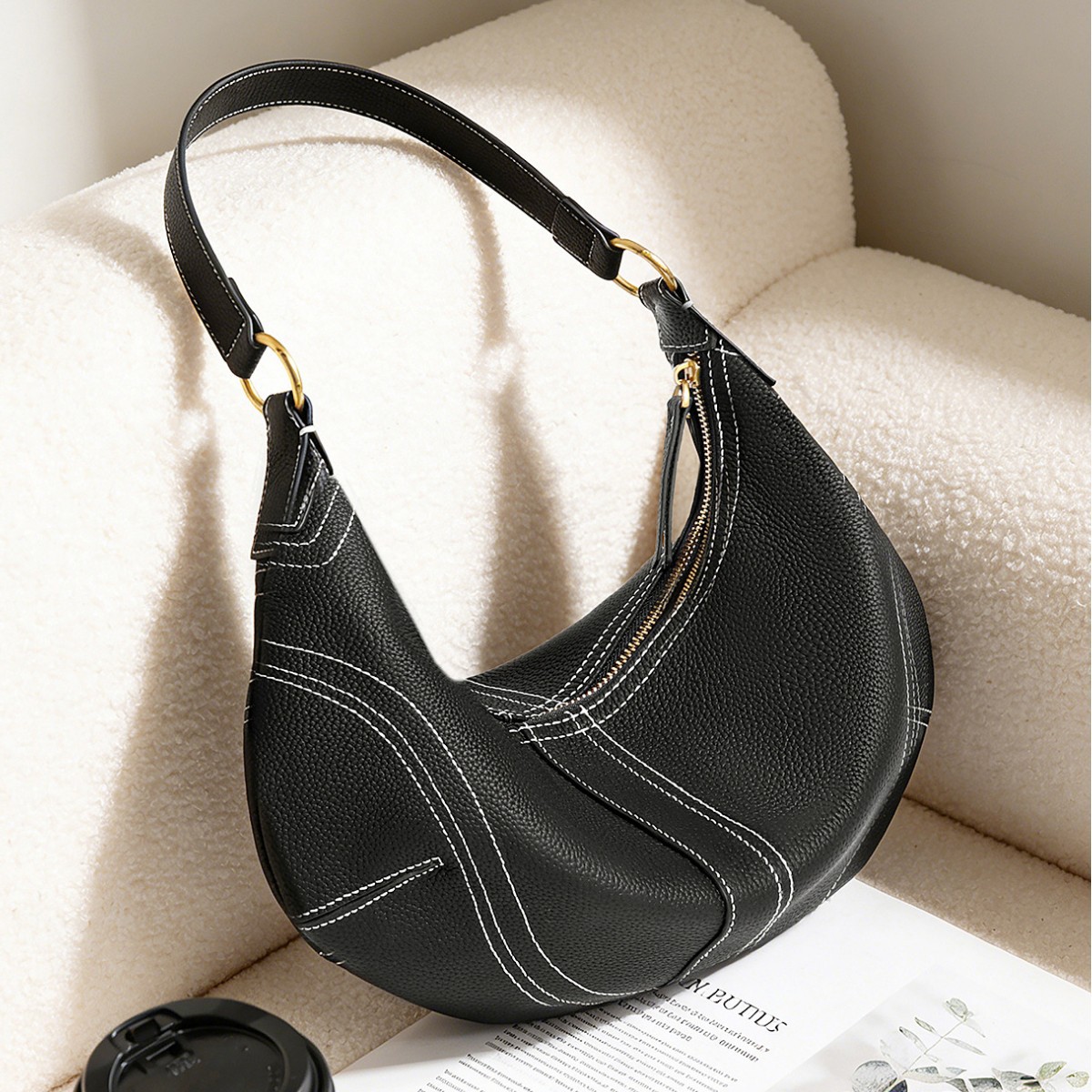 Slouchy Leather Crescent Crossbody Bag product image