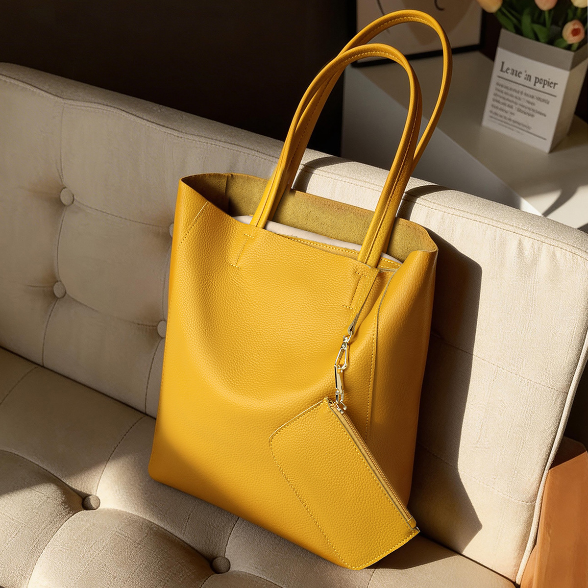 Chic Textured Leather Executive Shopper product image