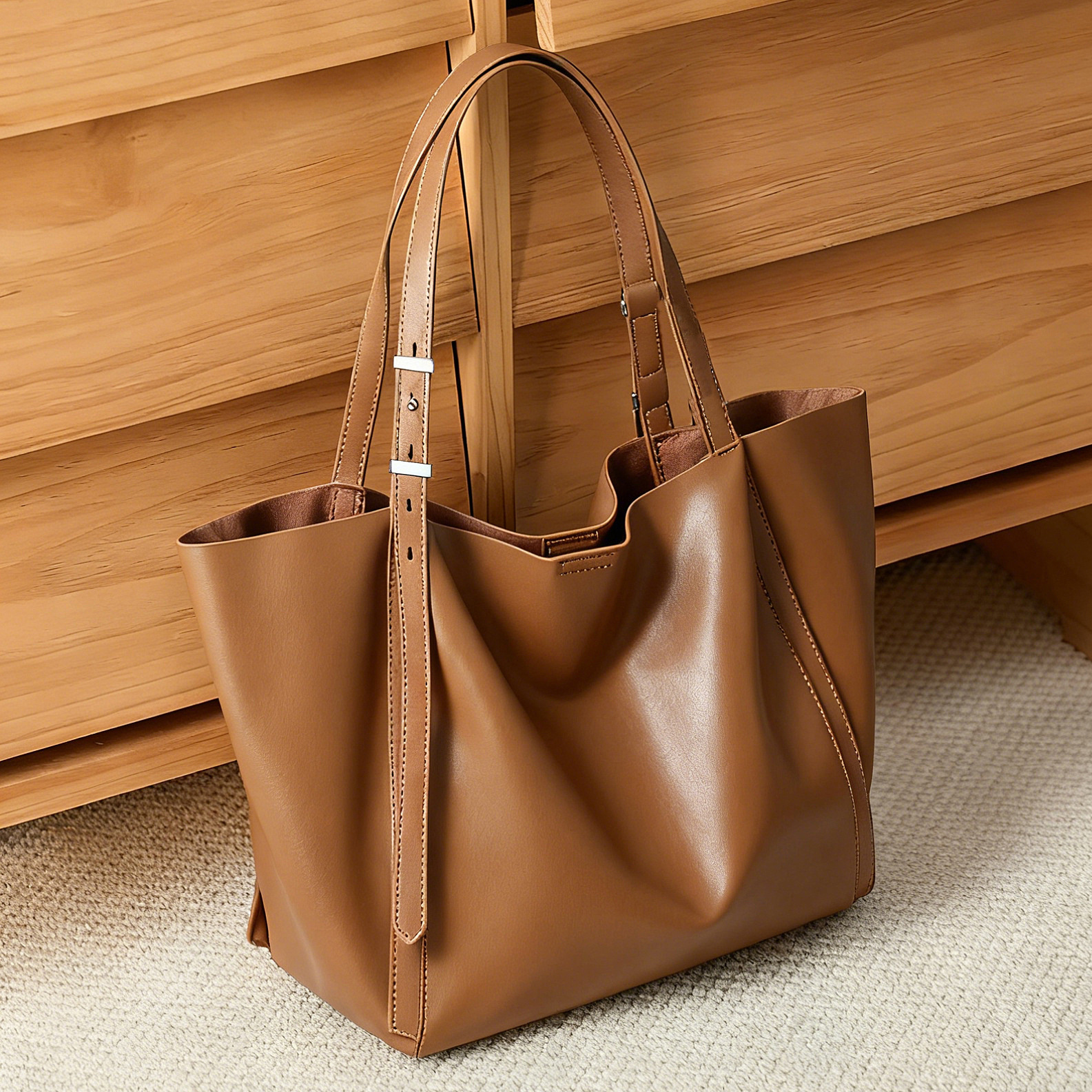 Vintage Leather Tote with Inner Matching Pouch product image