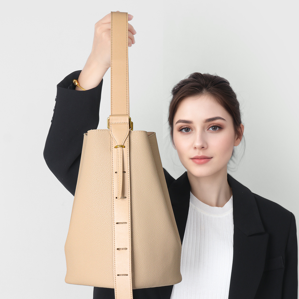 Casual Genuine Leather Bucket Tote Commuter Crossbody Bag product image