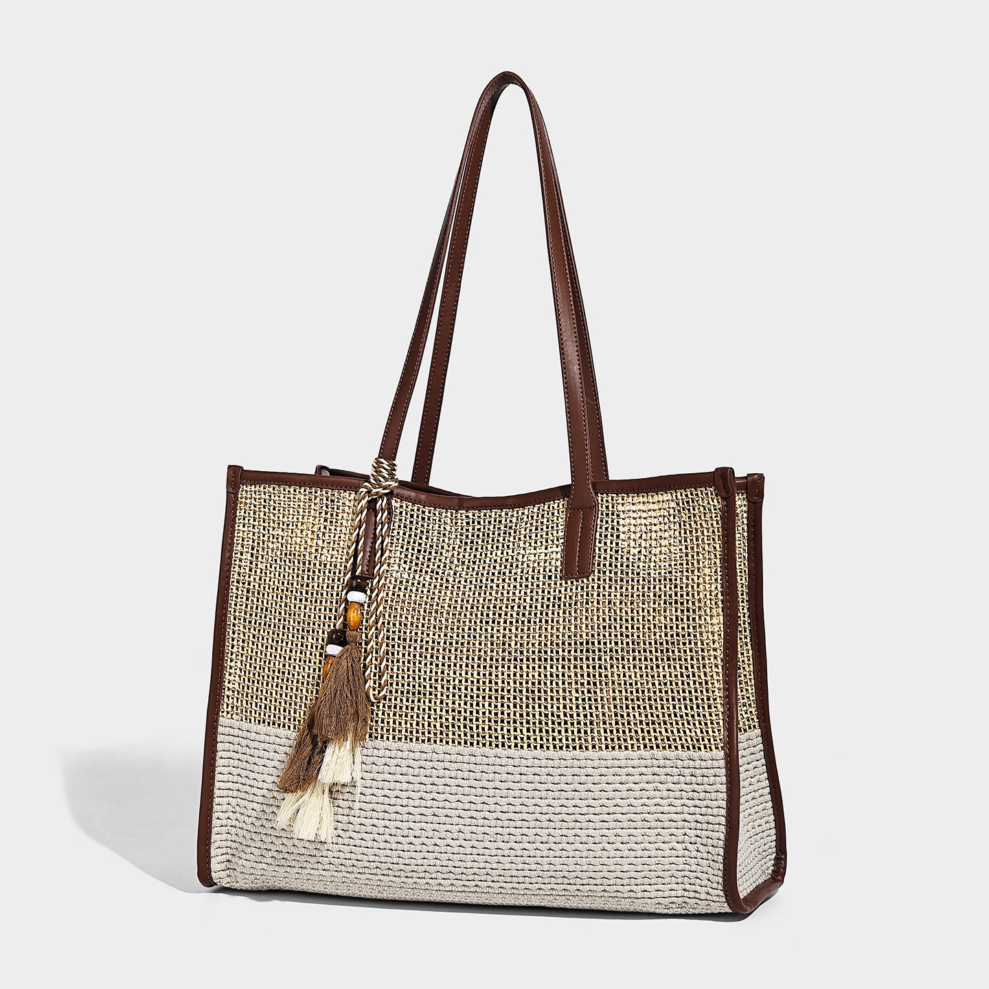 Colorblock Straw-Woven Large Tote Bag — Summer Edition