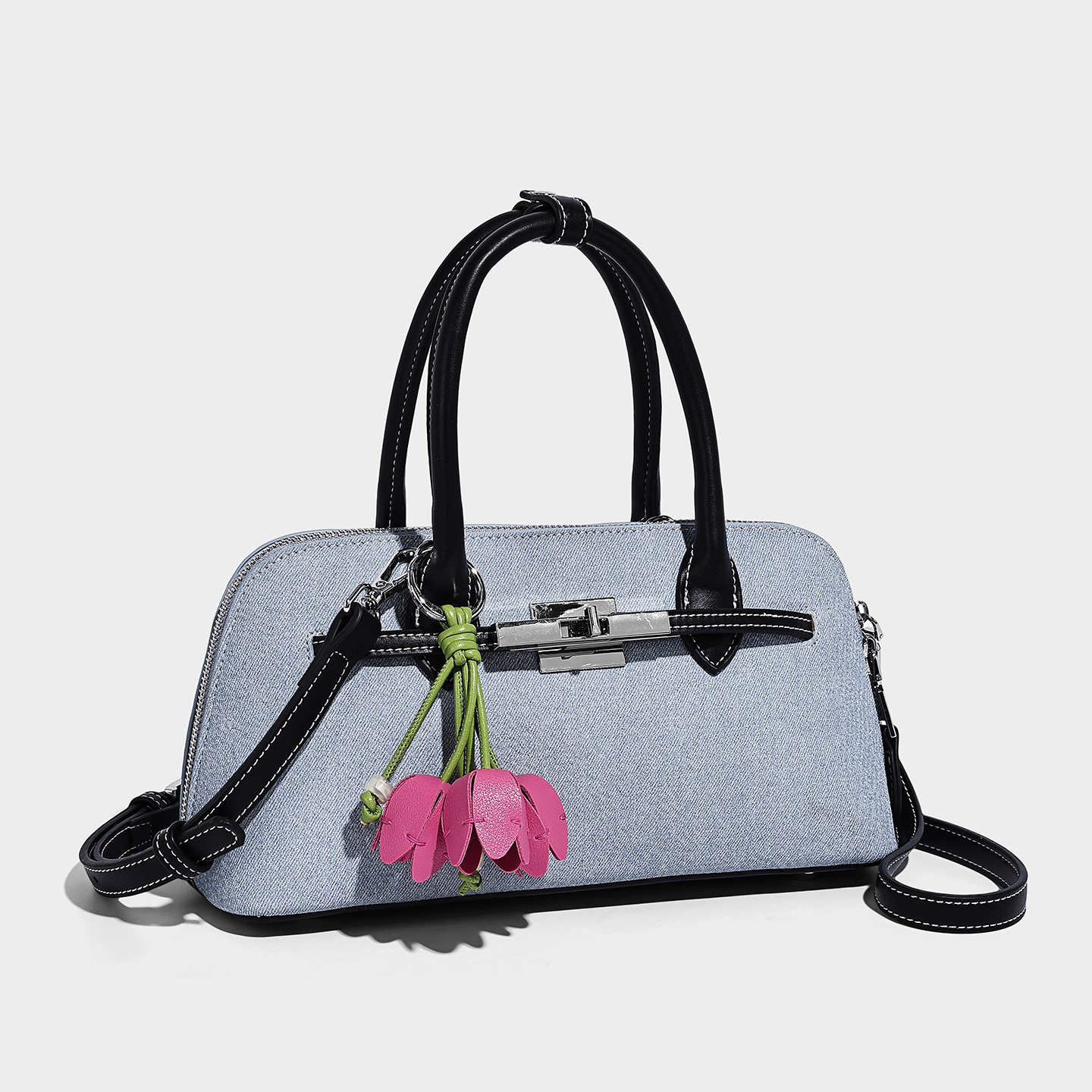 Denim Vegan Leather Mini Bowling Crossbody Bag product image