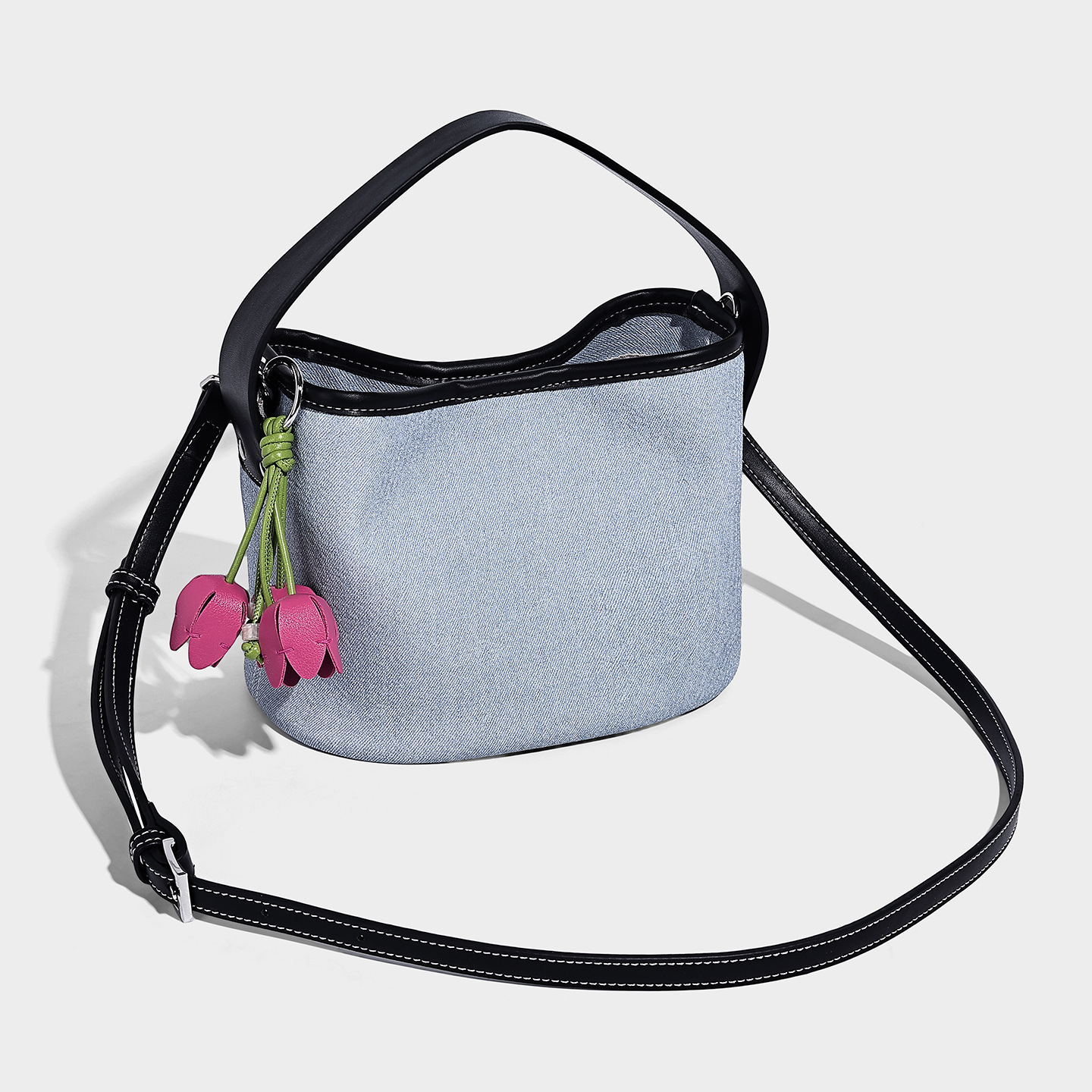 Denim Vegan Leather Large Shoulder Tote — Casual Chic