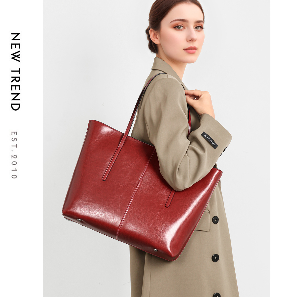 European Oil-Wax Leather Commuter Tote Laptop Shoulder Bag product image