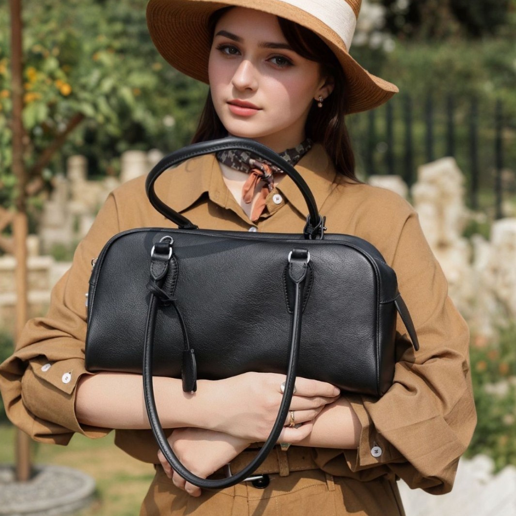 Genuine Leather Boston Bowling Pillow Bag Women Top-Handle Shoulder Crossbody Bag product image