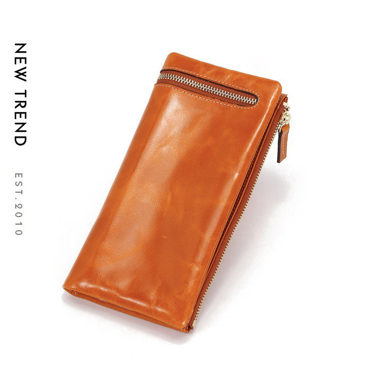 Genuine Leather Long Wallet Women Minimalist Slim Folding Purse Card Holder Retro product image