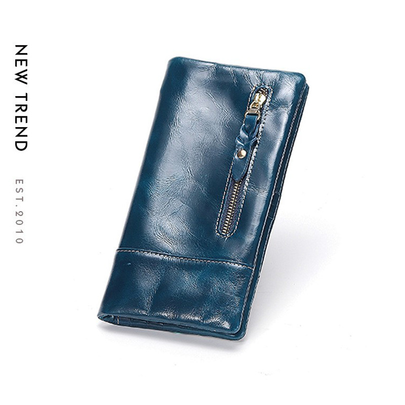 Genuine Leather Long Wallet Women Minimalist Slim Folding Purse Multi-Card Holder product image