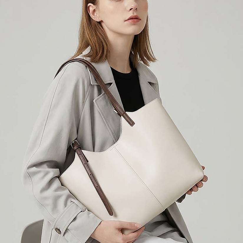 Genuine Leather Multi-Compartment Tote Bag Women Large Capacity Commuter Shoulder Handbag product image