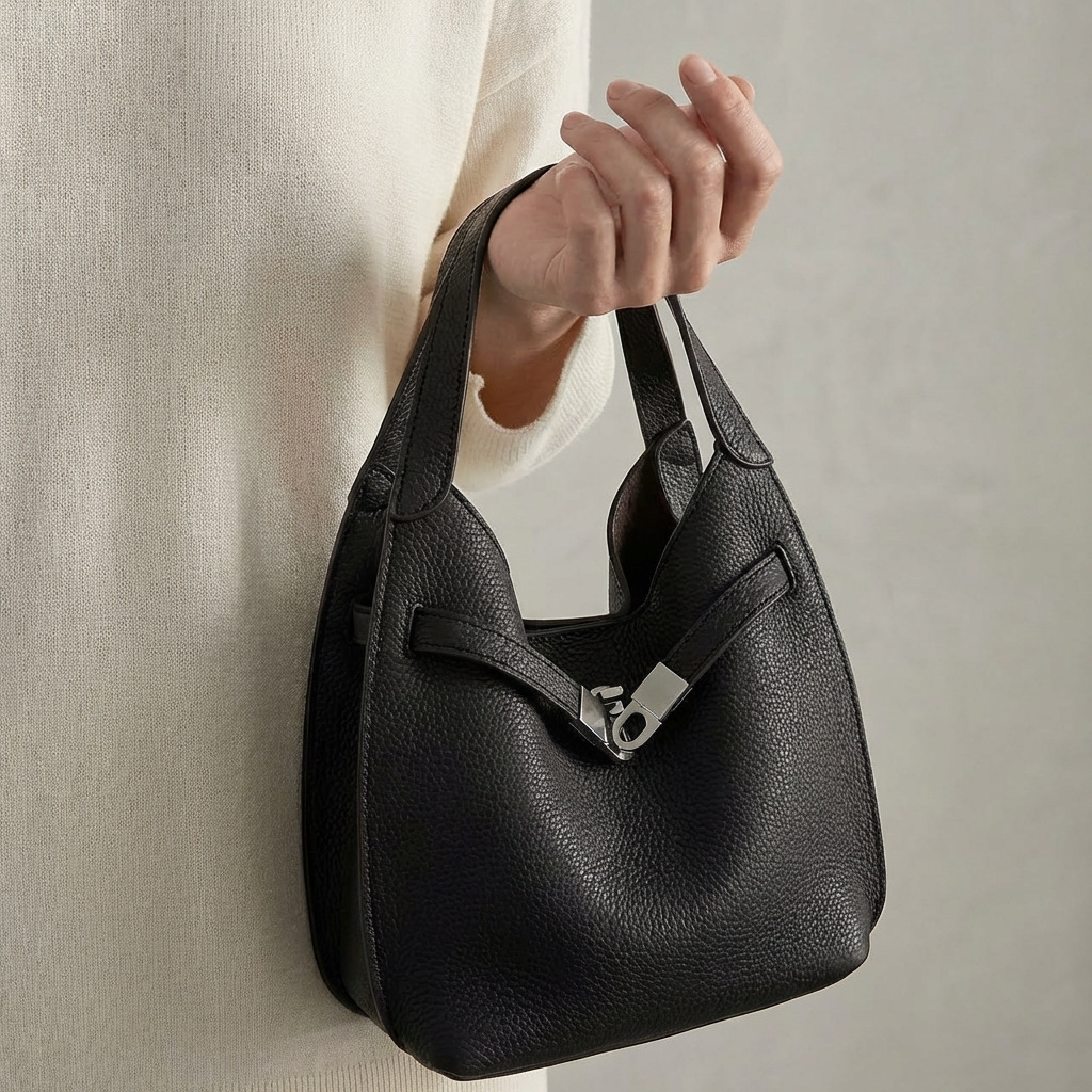 Genuine Leather Pebble Grain Bucket Bag Women Underarm Commuter Shoulder Crossbody 2026 product image