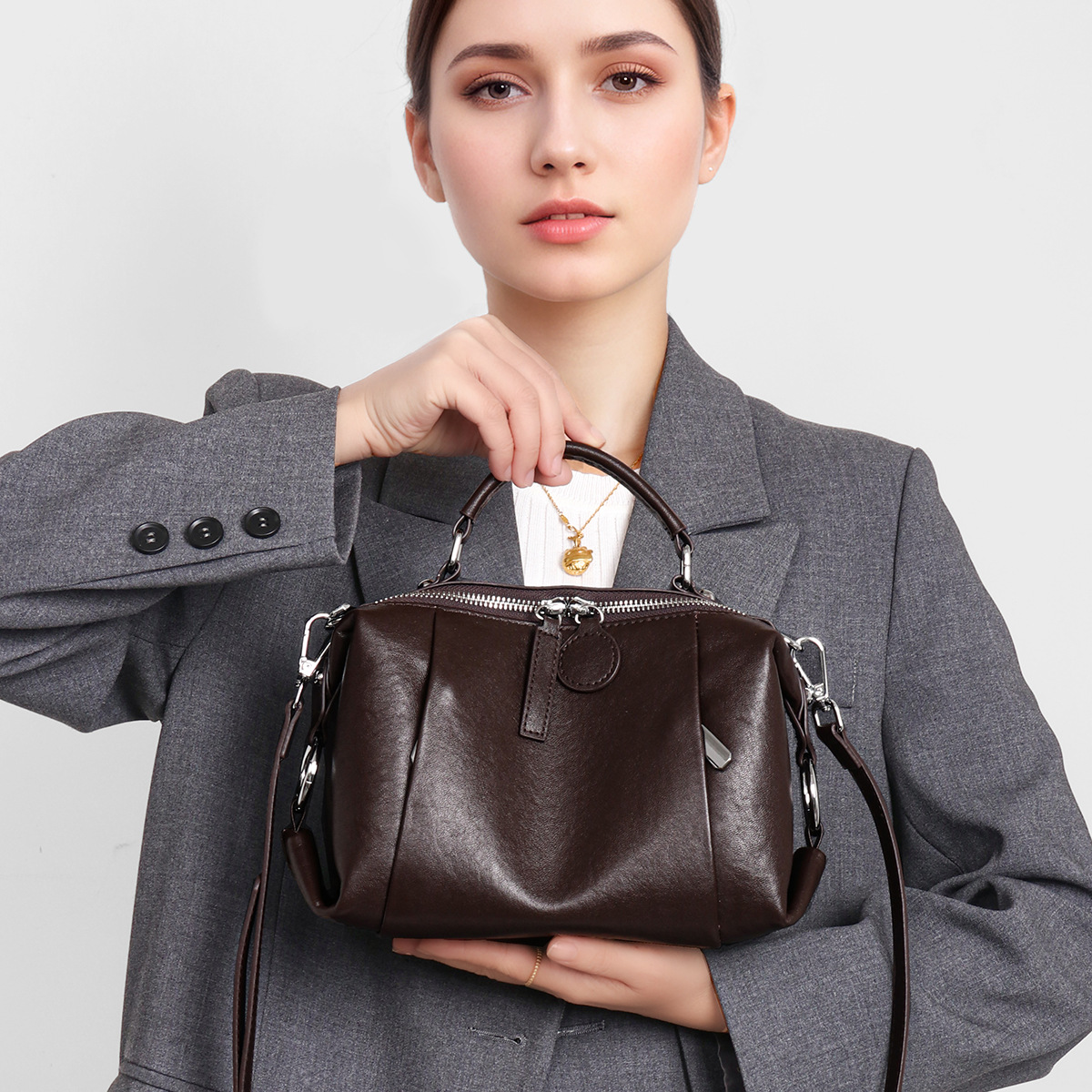 Geometric Genuine Leather Pillow Shoulder Underarm Bag product image
