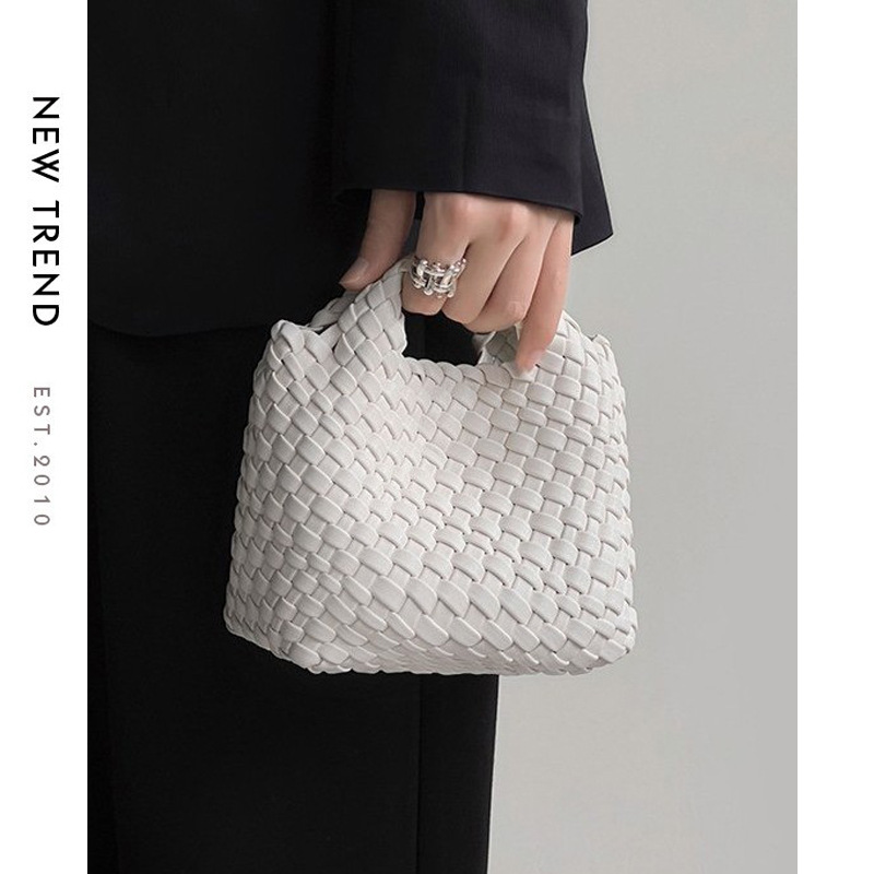 Hand-Woven Leather Mini Tote Bag — White Artisan product image
