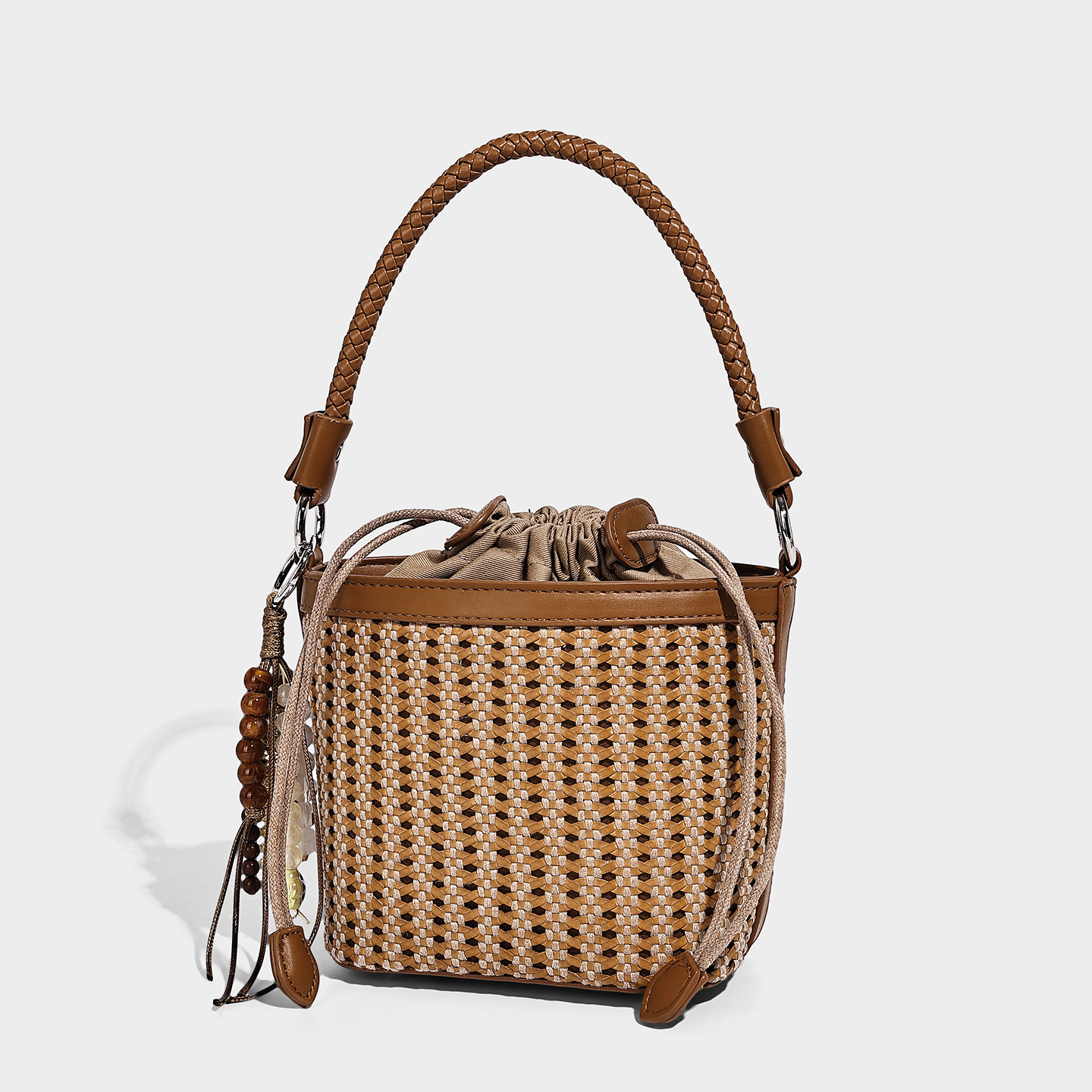 Hand-Woven Vegan Leather Bucket Bag — Vacation Beach