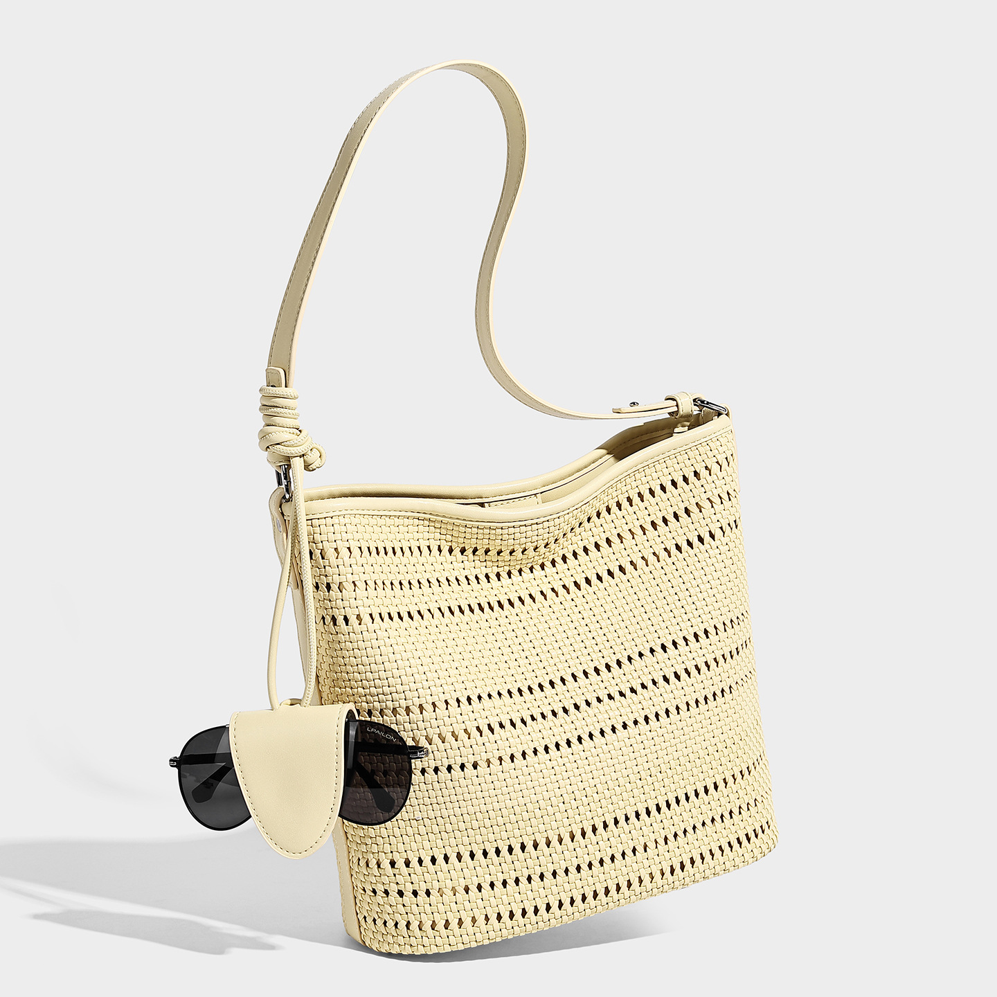 Hand-Woven Vegan Leather Shoulder Hobo Bag — Summer