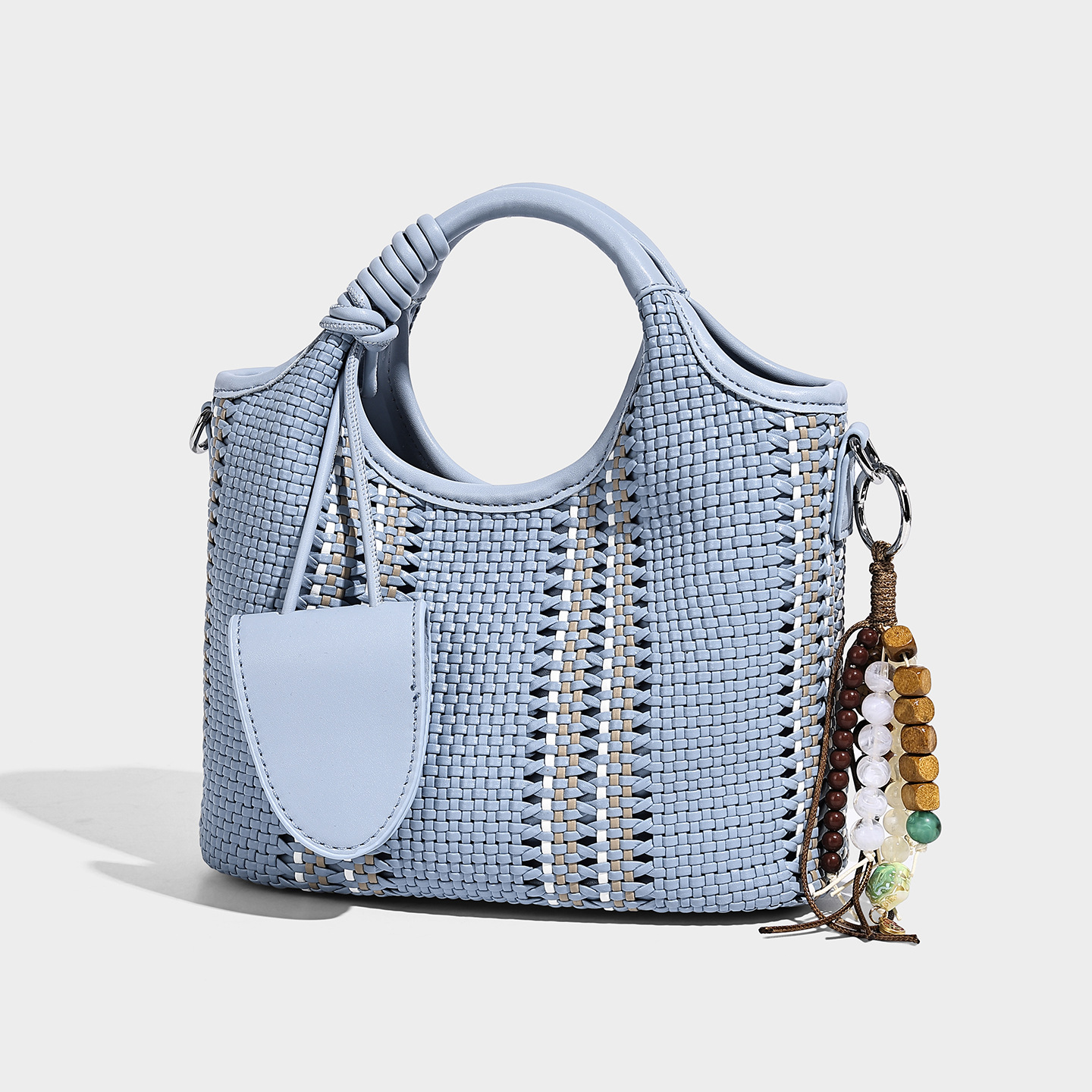 Hand-Woven Vegan Leather Two-in-One Bucket Tote — With Mini Pouch