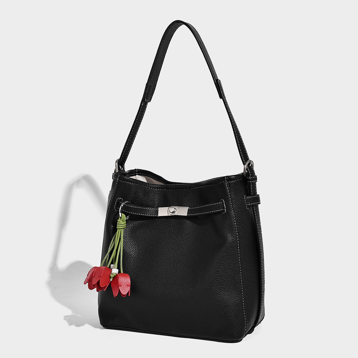 Kelly-Style Vegan Leather Soft Bucket Shoulder Bag