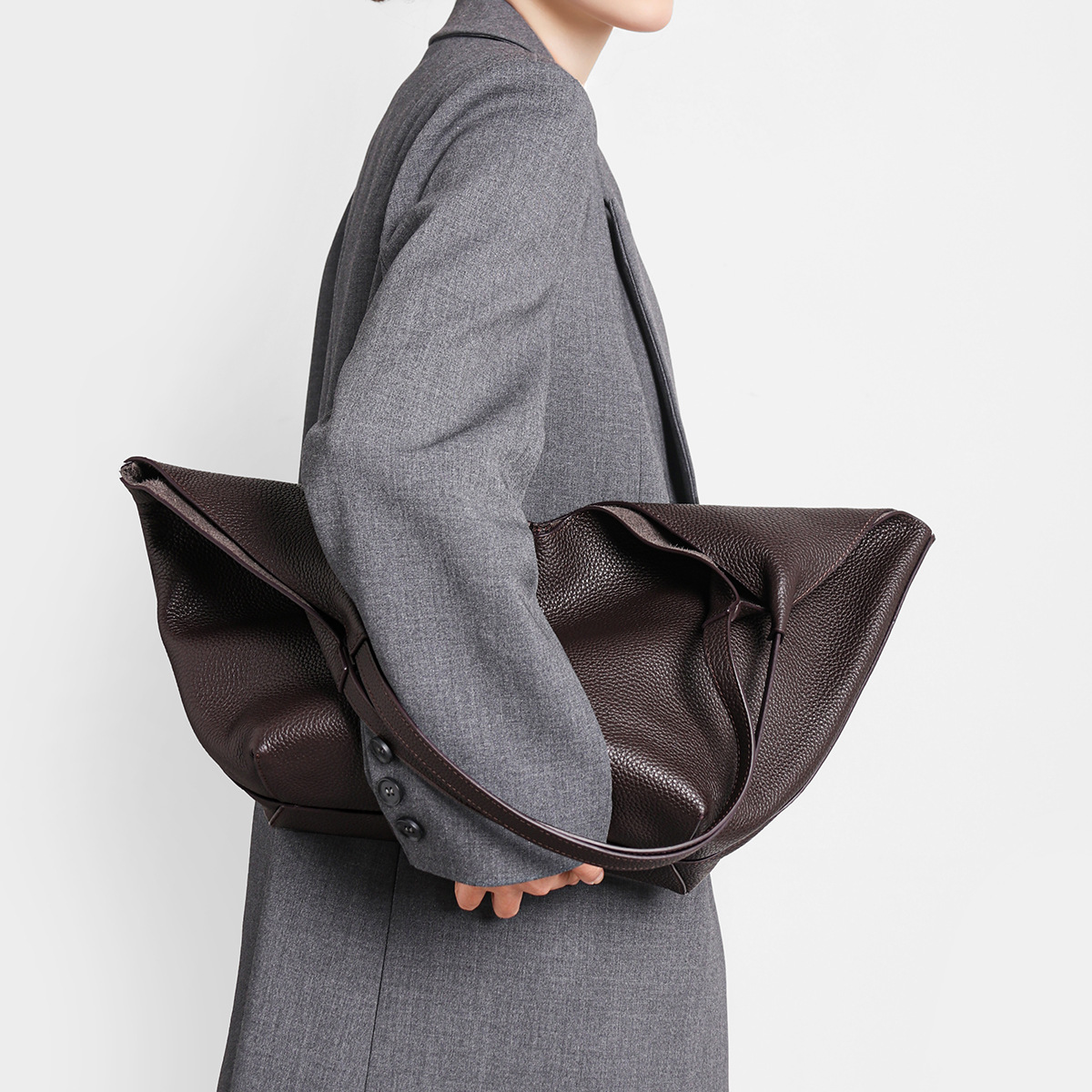 Large Capacity Genuine Leather Basket Underarm Tote product image