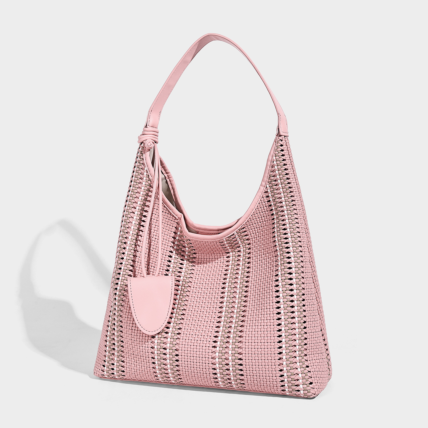 Large Hollow Woven Vegan Leather Open-Top Tote — Summer