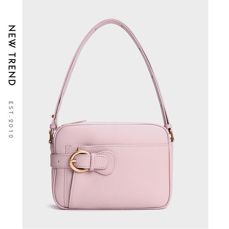 Pebbled Leather Camera Bag — Blush Pink with Bow Buckle product image
