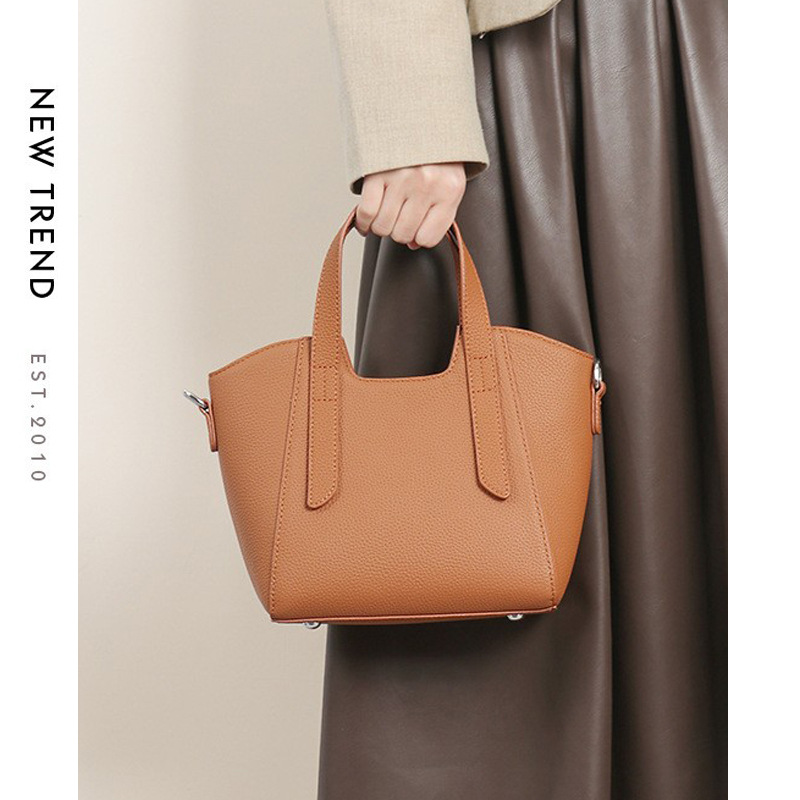 Pebbled Leather Mini Shell Top-Handle Bag — Tan product image