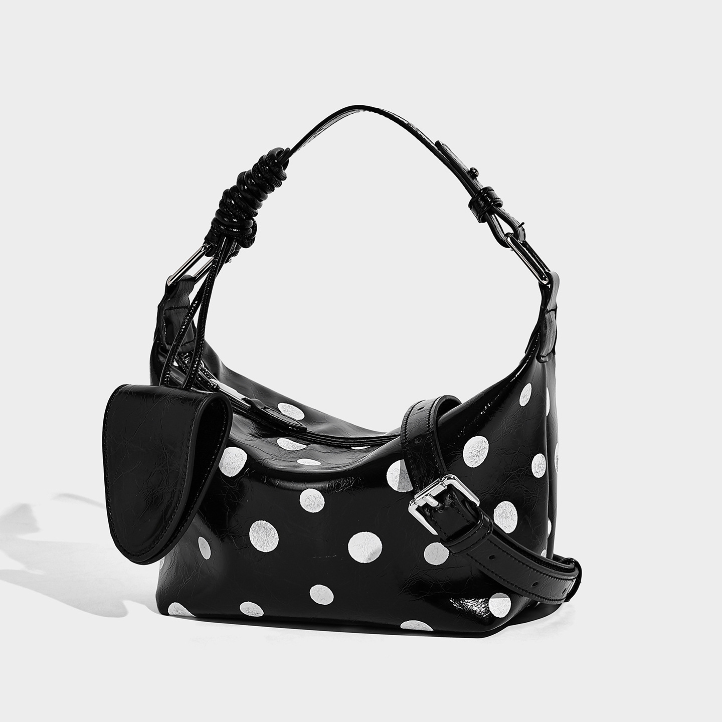 Polka Dot Vegan Leather Dumpling Crossbody Bag — Black & White related to Vegan Leather handbag material