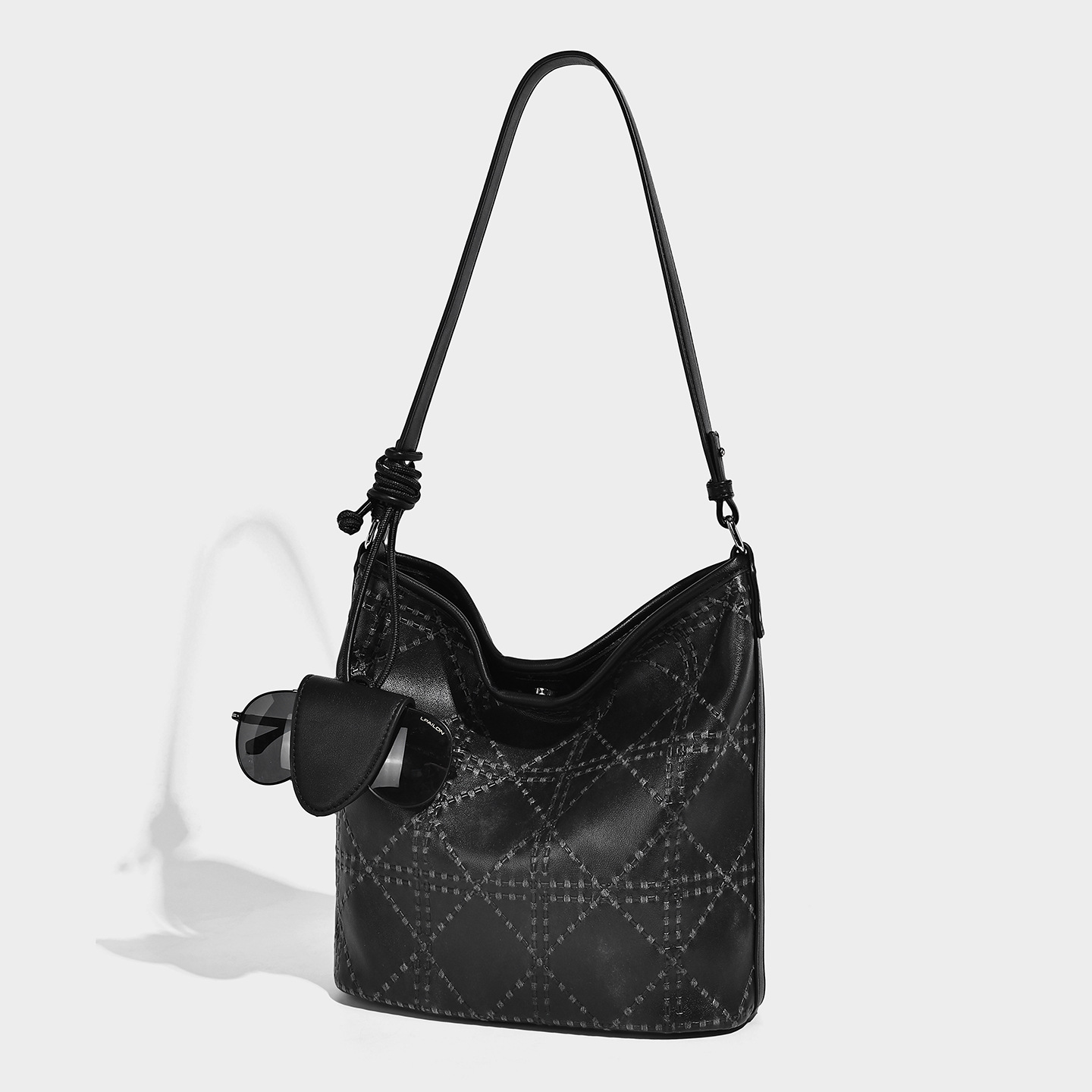 Quilted Vegan Leather Bucket Bag — Diamond Pattern product image