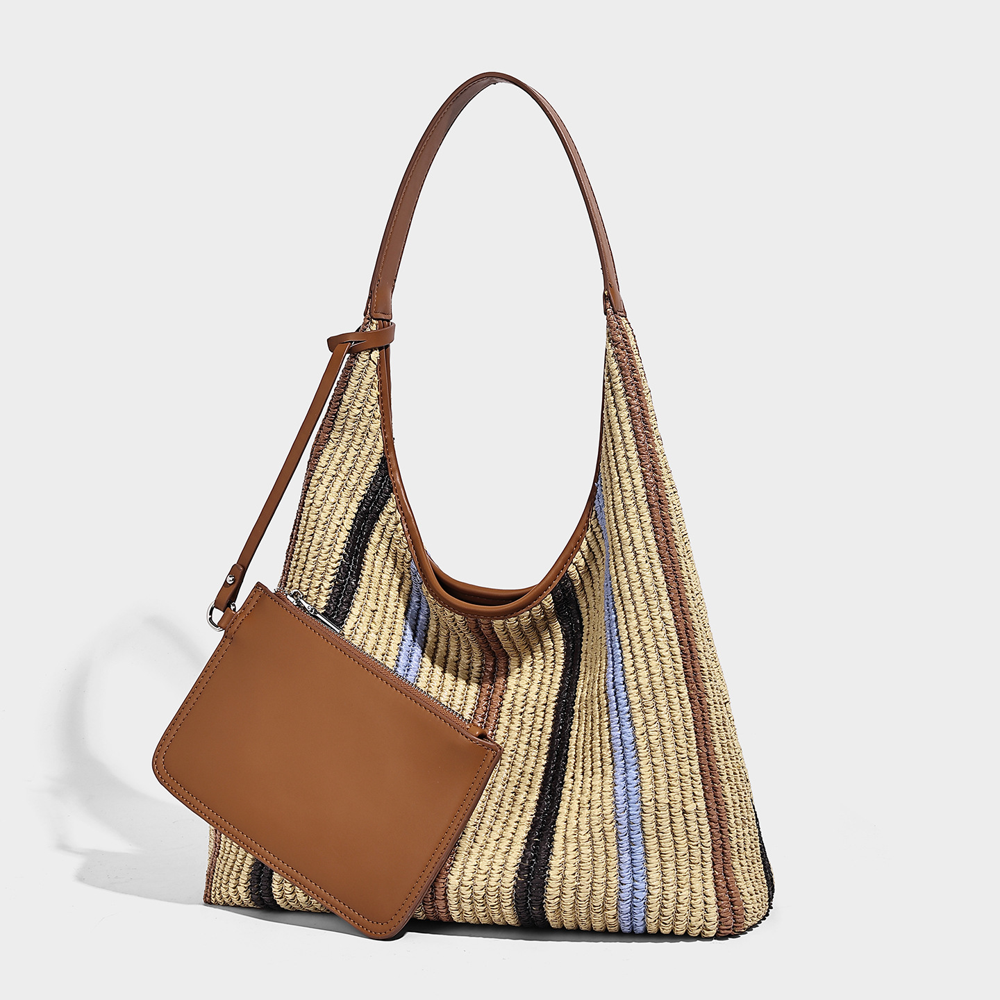 Rainbow Colorblock Woven Straw Beach Tote — 2026