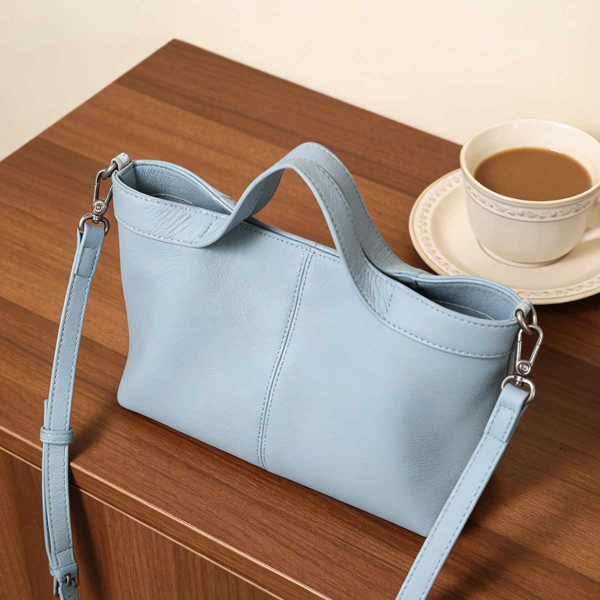 Soft Nappa Leather Mini Tote — Powder Blue, Dual Carry product image