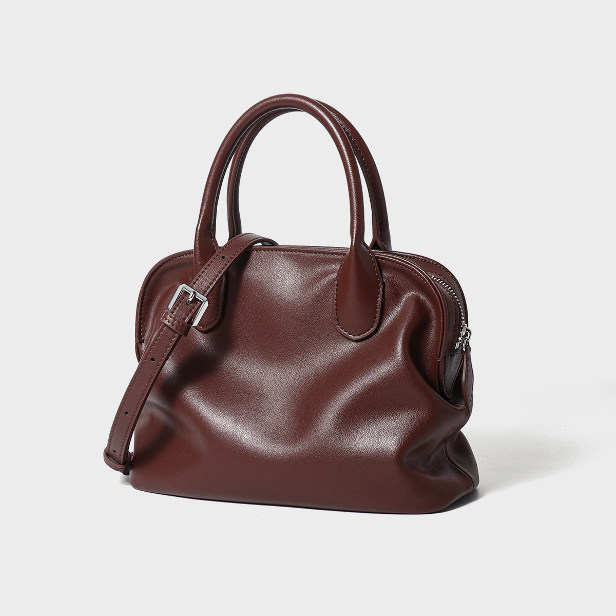 Top-Grain Cowhide Bowling Shell Bag Women Large Capacity Commuter Shoulder Crossbody Bag product image