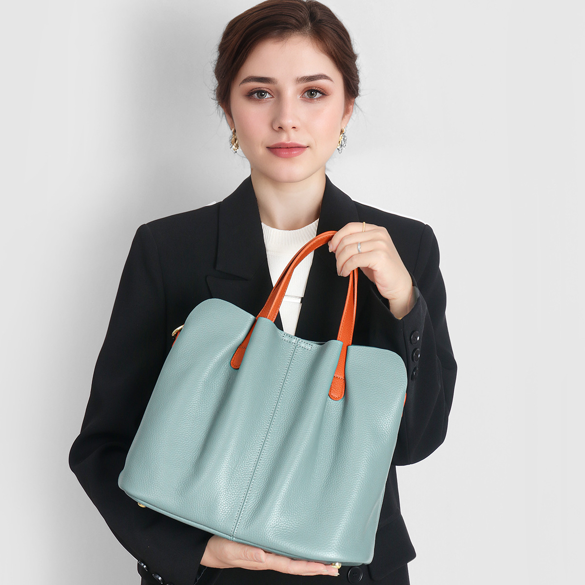 Top-Grain Cowhide Tote Bag Women Large Capacity Commuter Shoulder Crossbody Leather Handbag product image