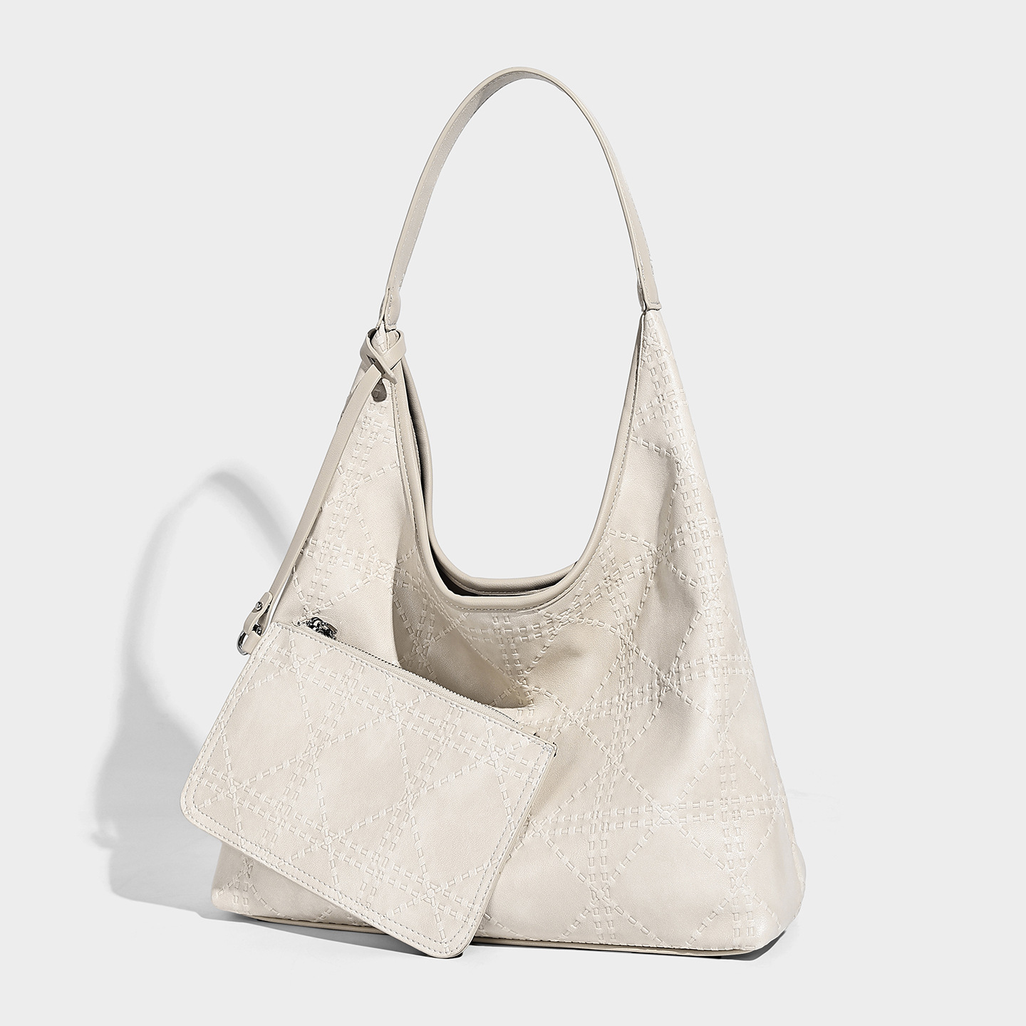 Vegan Leather Retro Shoulder Tote — With Detachable Mini Pouch