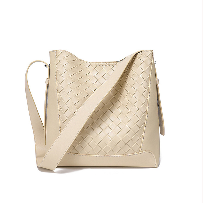 Woven Genuine Leather Bucket Tote Bag Women Large Capacity Crossbody Shoulder Commuter product image