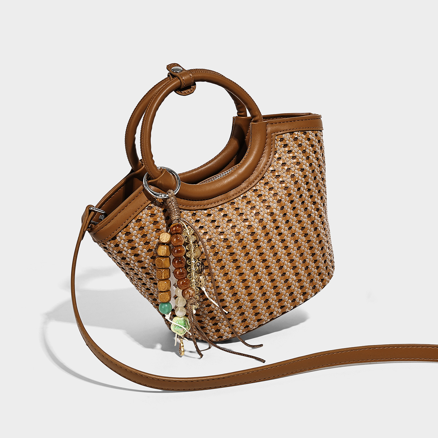 Woven-Texture Vegan Leather Bucket Crossbody Bag — Retro product image