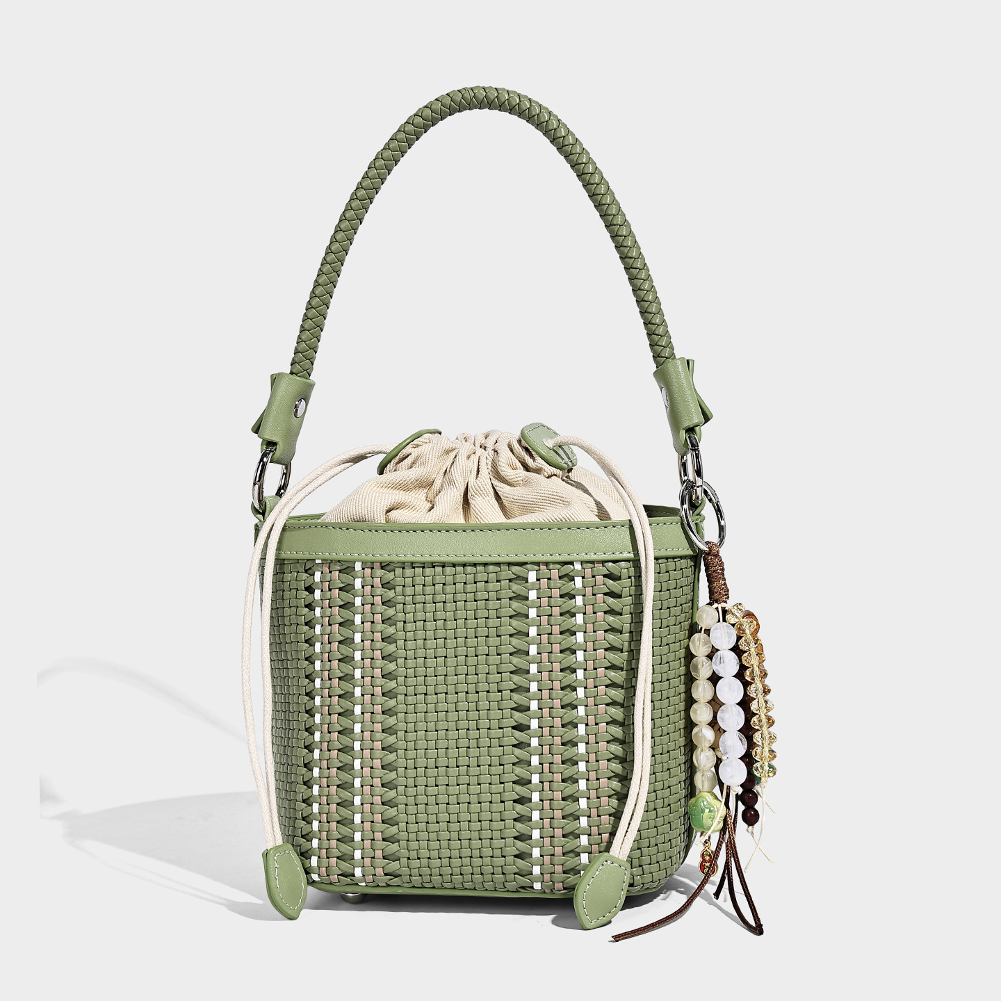Woven Vegan Leather Bucket Bag — Summer Crossbody