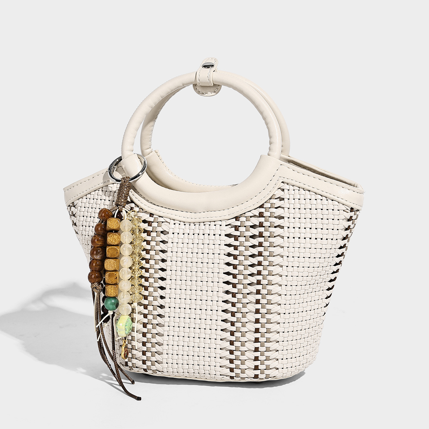 Woven Vegan Leather Market Basket Shoulder Bag — Beach