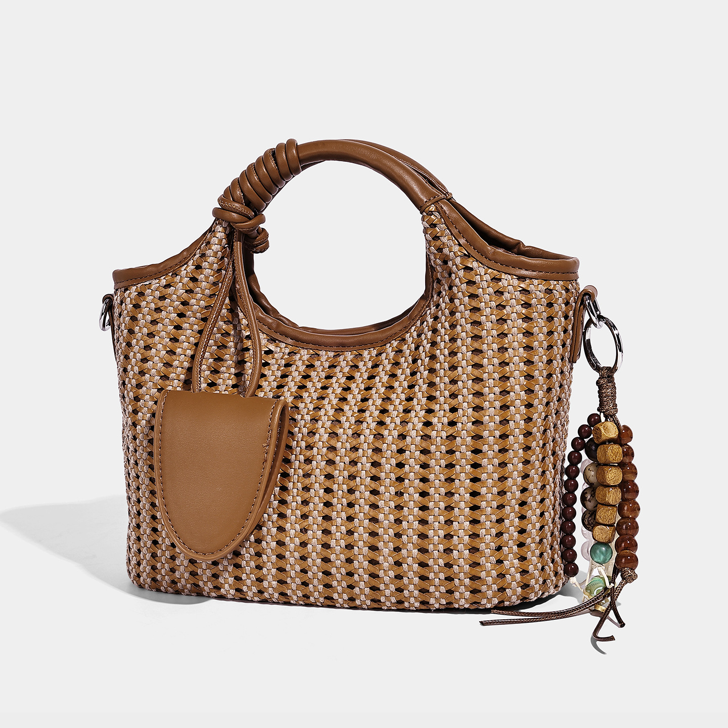Woven Vegan Leather Market Basket Tote — Retro Commuter
