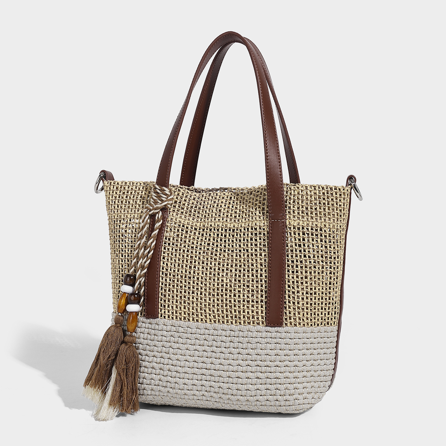 Woven Vegan Leather Underarm Beach Tote — Large Capacity