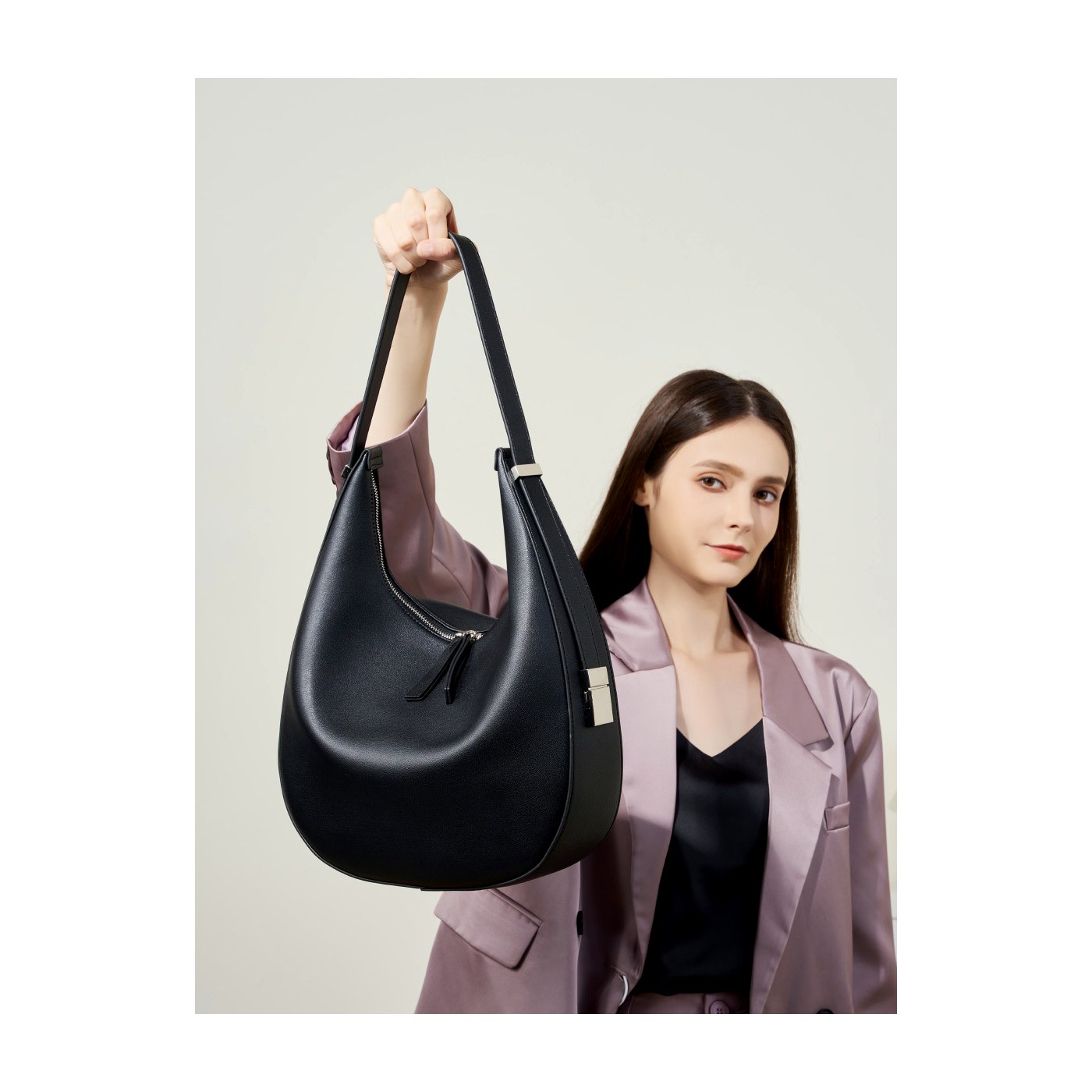 Product image 2 of Crescent Leather Hobo Bucket Bag for wholesale handbag buyers