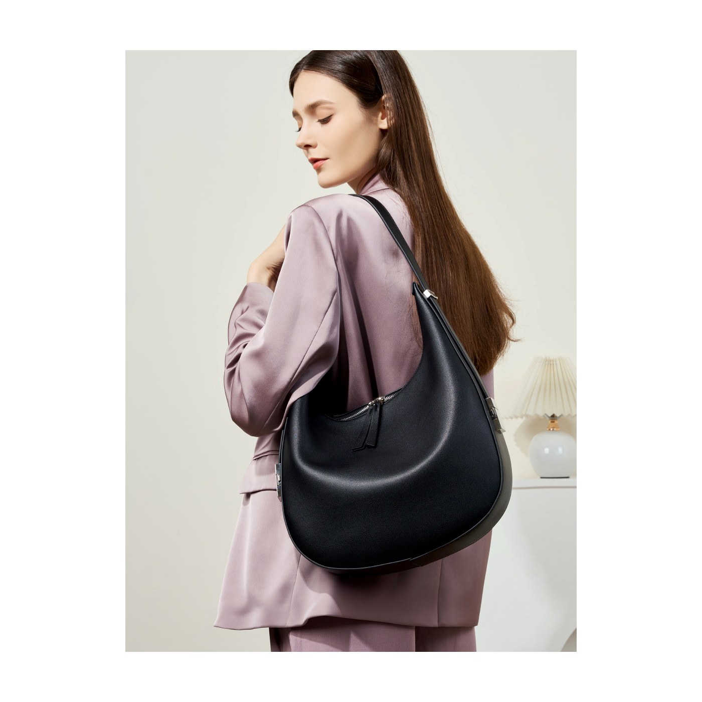 Product image 3 of Crescent Leather Hobo Bucket Bag for wholesale handbag buyers