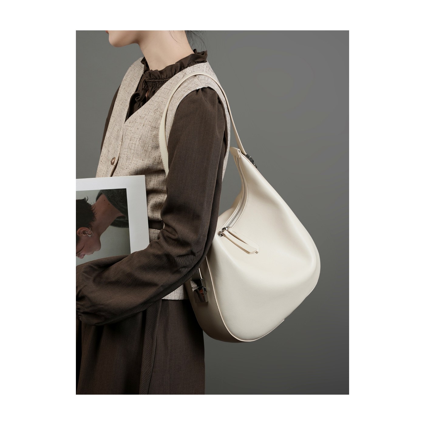 Product image 4 of Crescent Leather Hobo Bucket Bag for wholesale handbag buyers