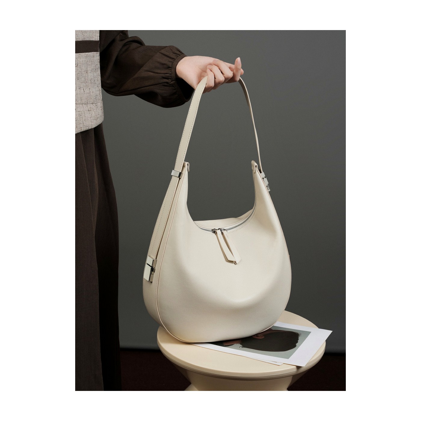 Product image 5 of Crescent Leather Hobo Bucket Bag for wholesale handbag buyers