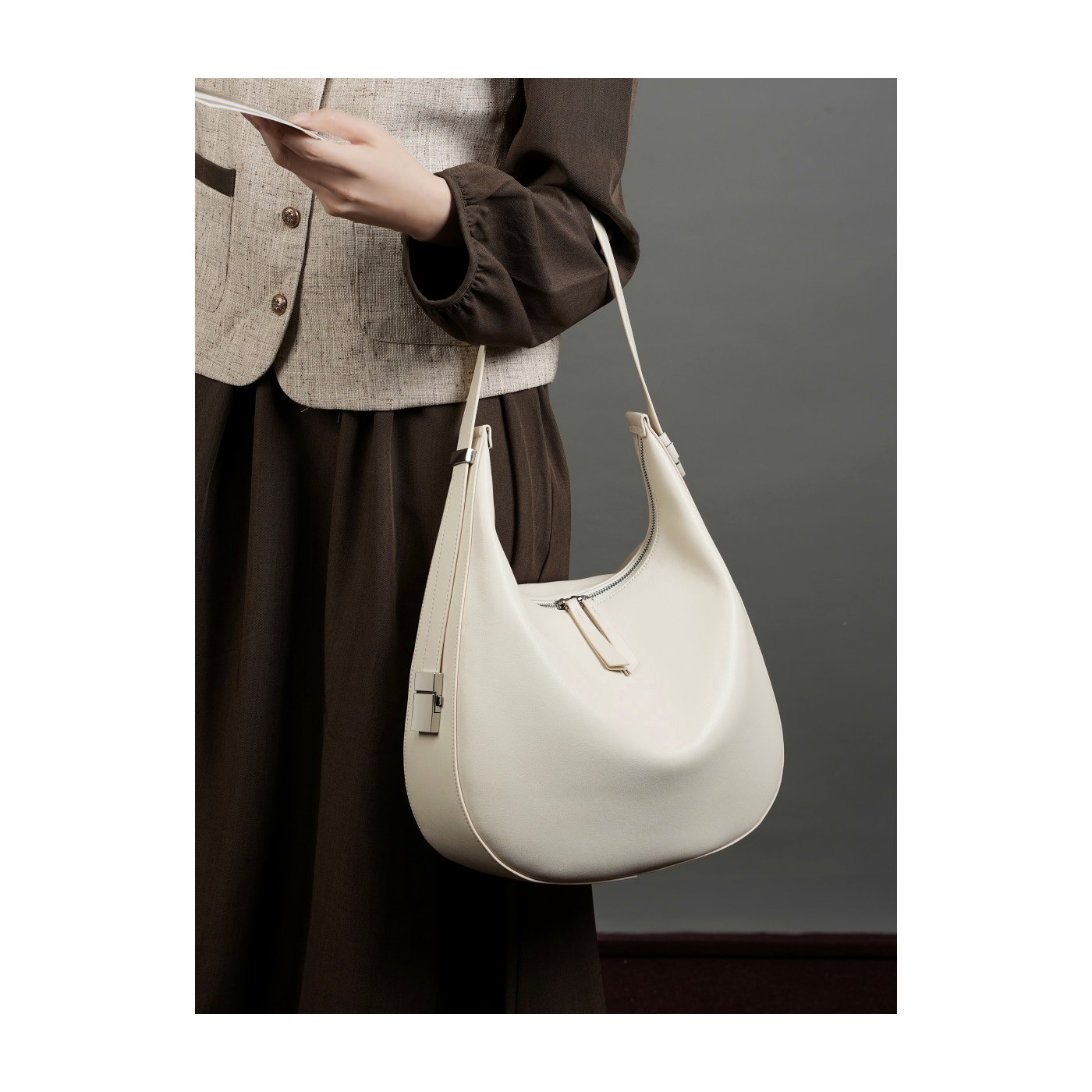 Product image 6 of Crescent Leather Hobo Bucket Bag for wholesale handbag buyers