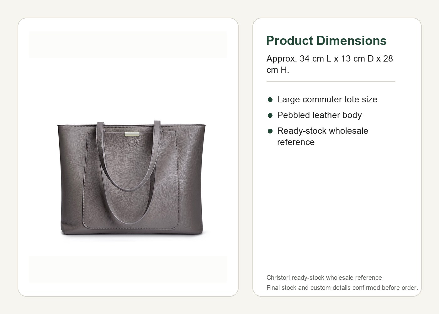 Product image 8 of Large Pebbled Leather Commuter Tote for wholesale handbag buyers