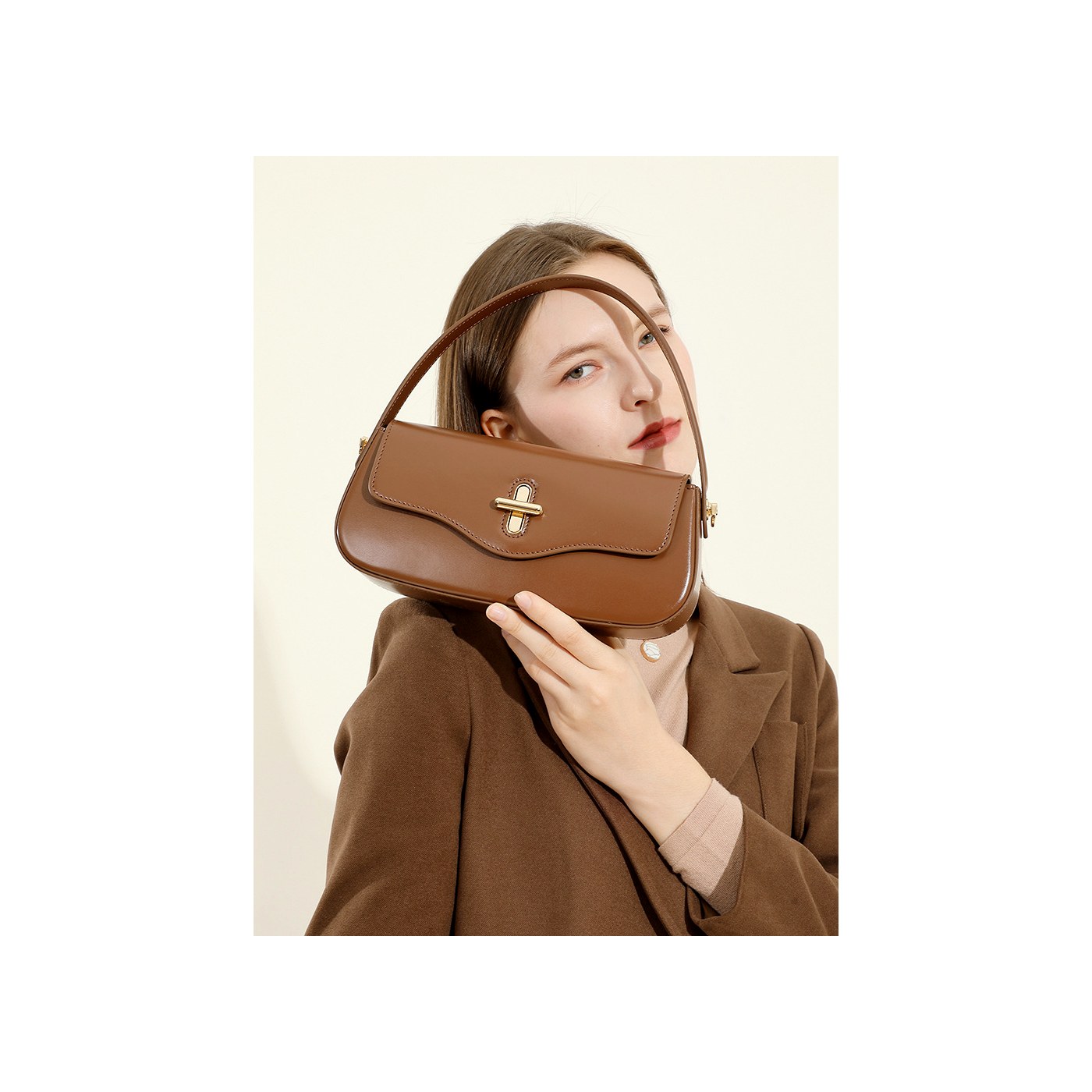 Product image 4 of Curved Leather Baguette Underarm Bag for wholesale handbag buyers
