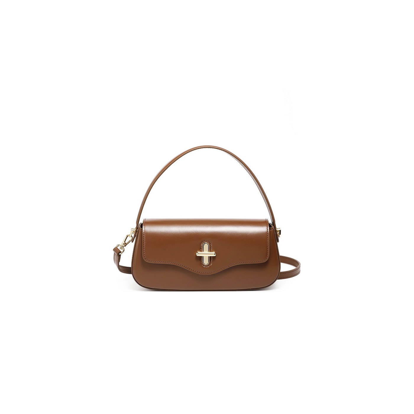 Curved Leather Baguette Underarm Bag related to Hardware handbag material