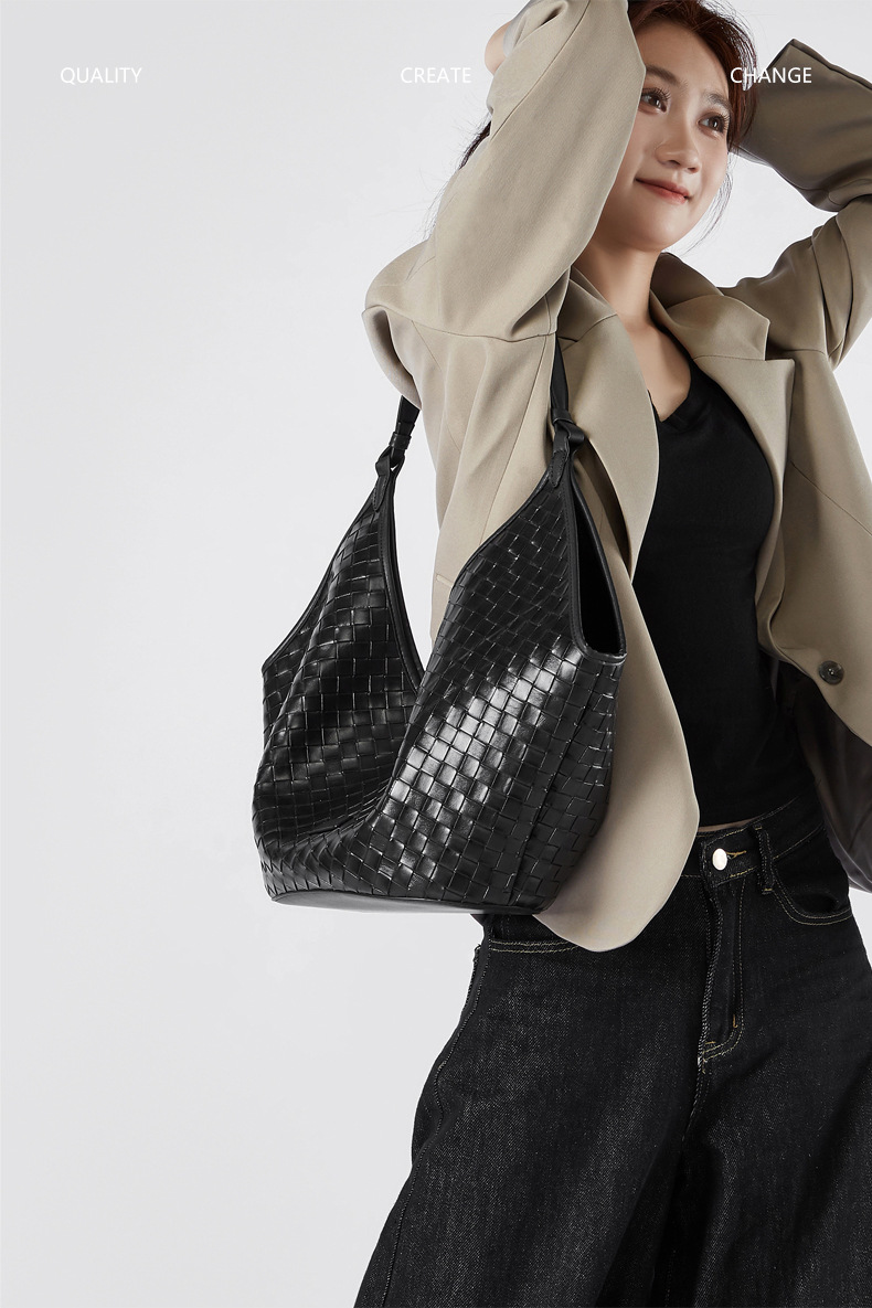 Product image 6 of Large Woven Genuine Leather Tote Bag for wholesale handbag buyers