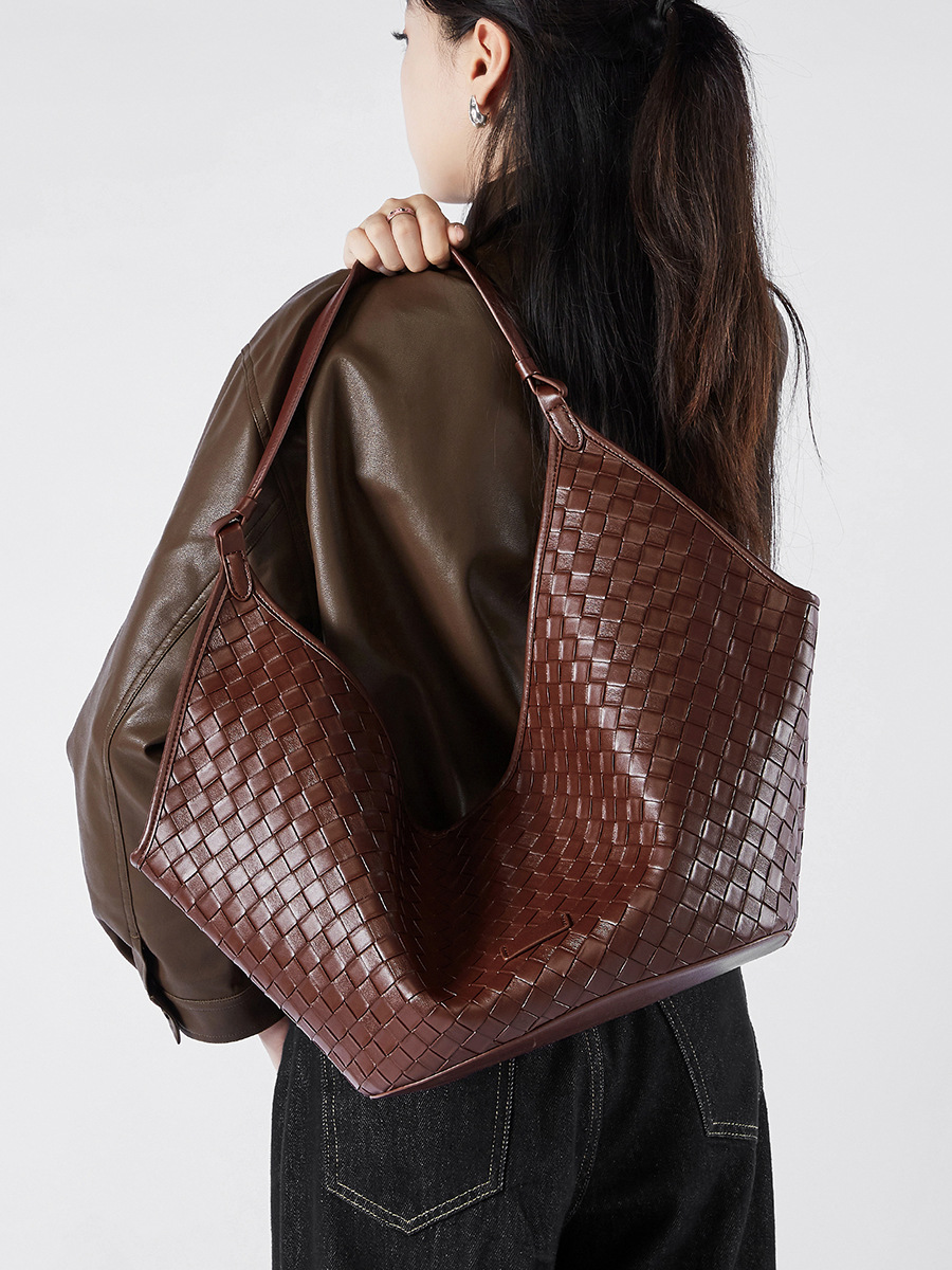 Large Woven Genuine Leather Tote Bag product image for B2B handbag collection