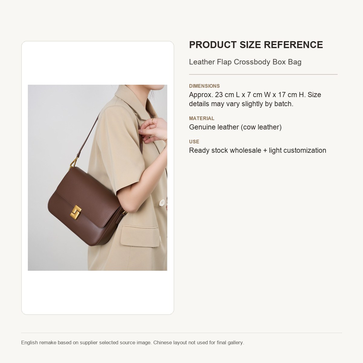 Product image 9 of Leather Flap Crossbody Box Bag for wholesale handbag buyers