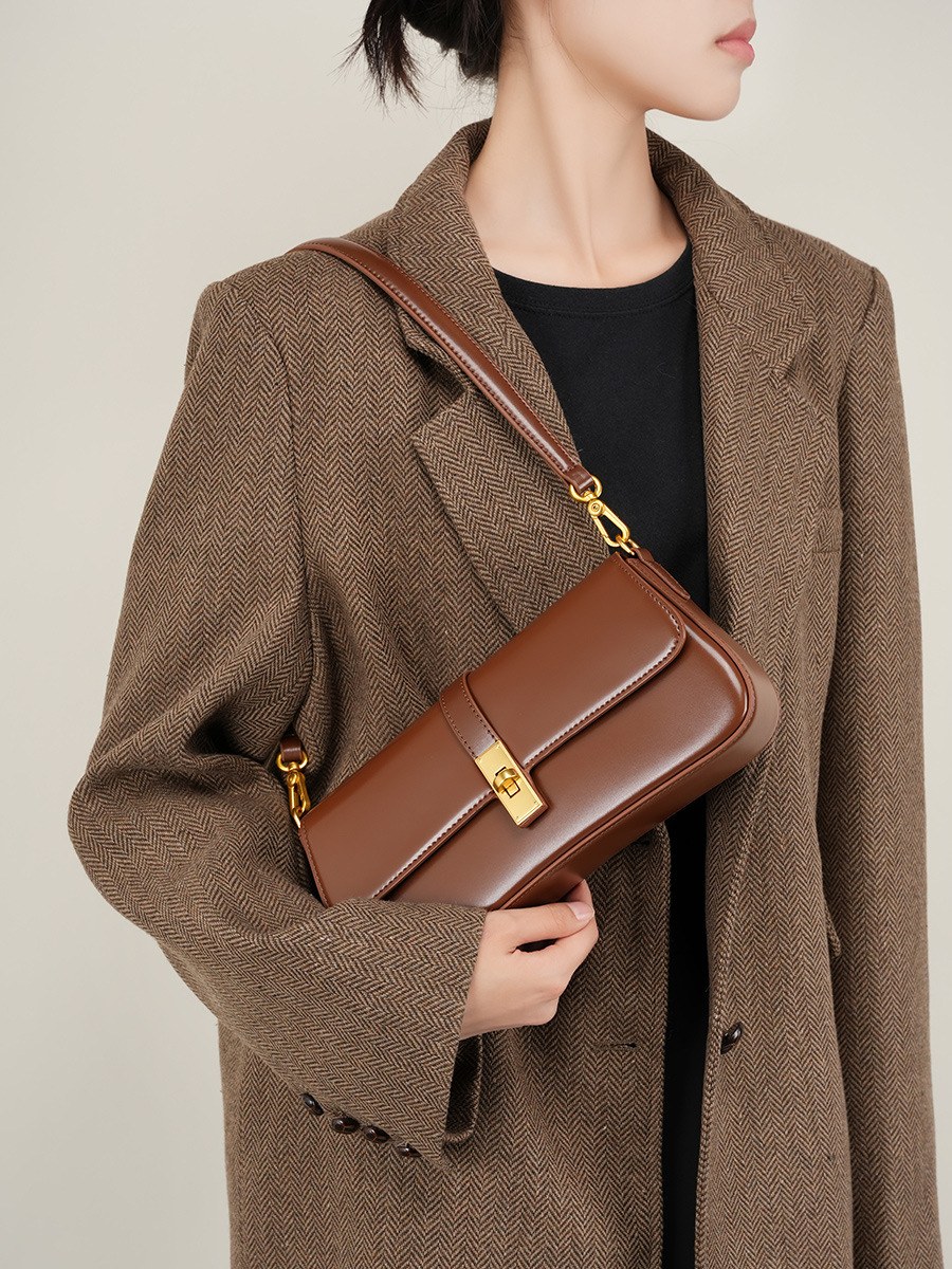 Minimal Leather Flap Baguette Shoulder Bag product image for B2B handbag collection