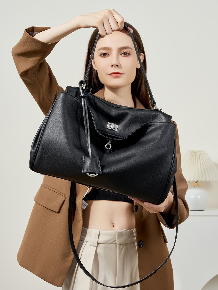 Soft Calf Leather Lock Shoulder Tote Bag product image for B2B handbag collection