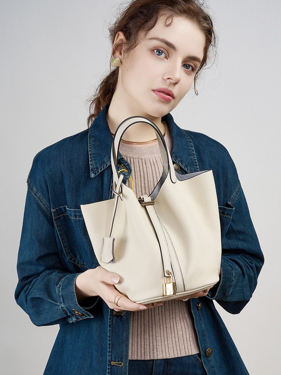 Product image 2 of Structured Leather Bucket Basket Handbag for wholesale handbag buyers